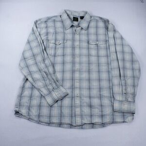 Timberland Shirt Men XXL Long Sleeve Roll Up Plaid Cotton Blue Khaki Casual